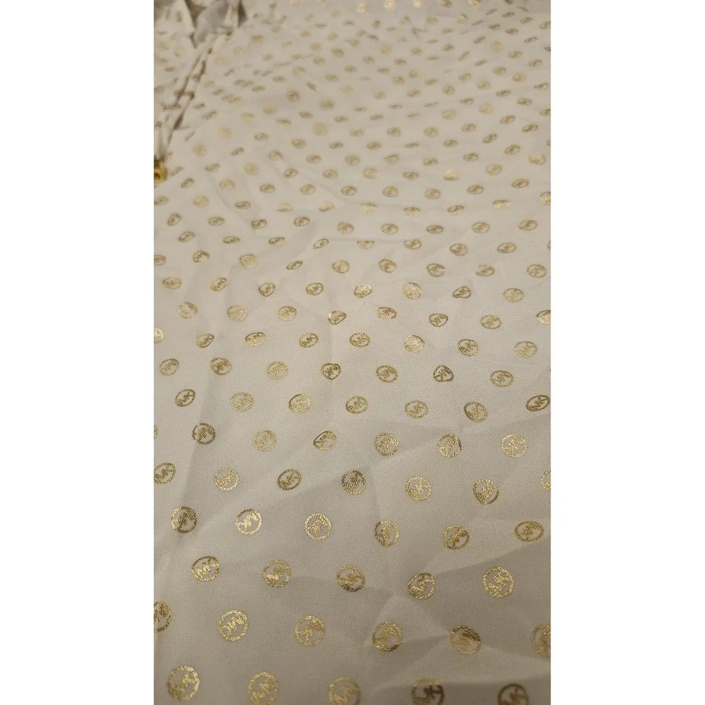 Michael Kors Shirt Womens Medium  Gold Logo Cold Shoulder Tie Neck Foil‎